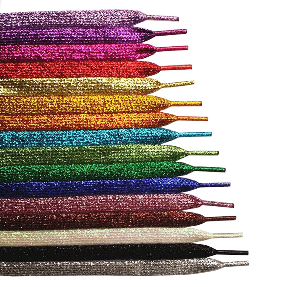 115-140 CM Glitter Cadarços Planos Brilhantes Metálicos Bling Brilhante Tênis Bota