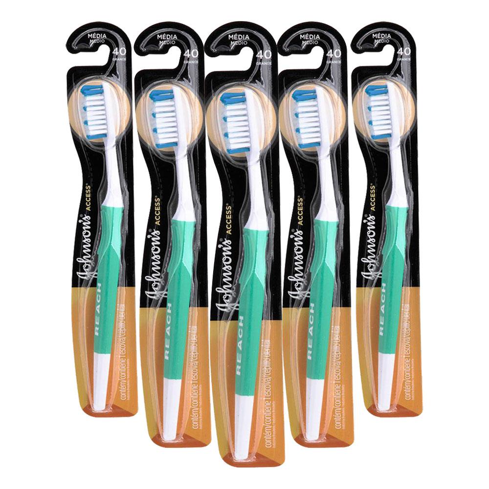 Kit 5 Escova Dental Média Johnson's Reach Access 40 Grande em Oferta na Shopee