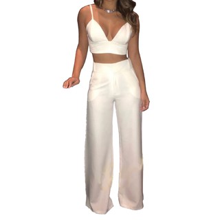 Conjunto Calça Flare Pantalona e Cropped Curto Decote #CJ25
