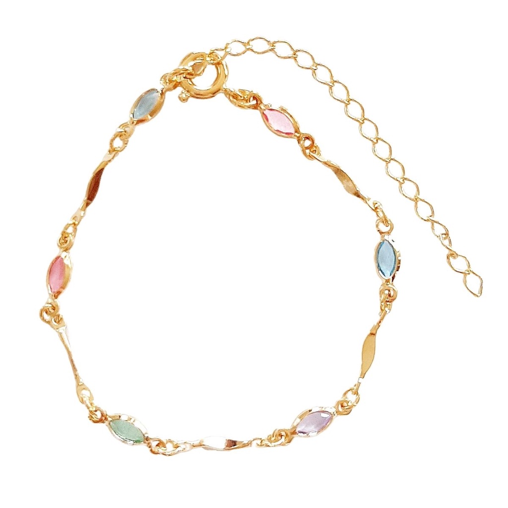 Pulseira Infantil Pedras Navete Colorida Folheado A ouro 18k Dourada C/ Garantia