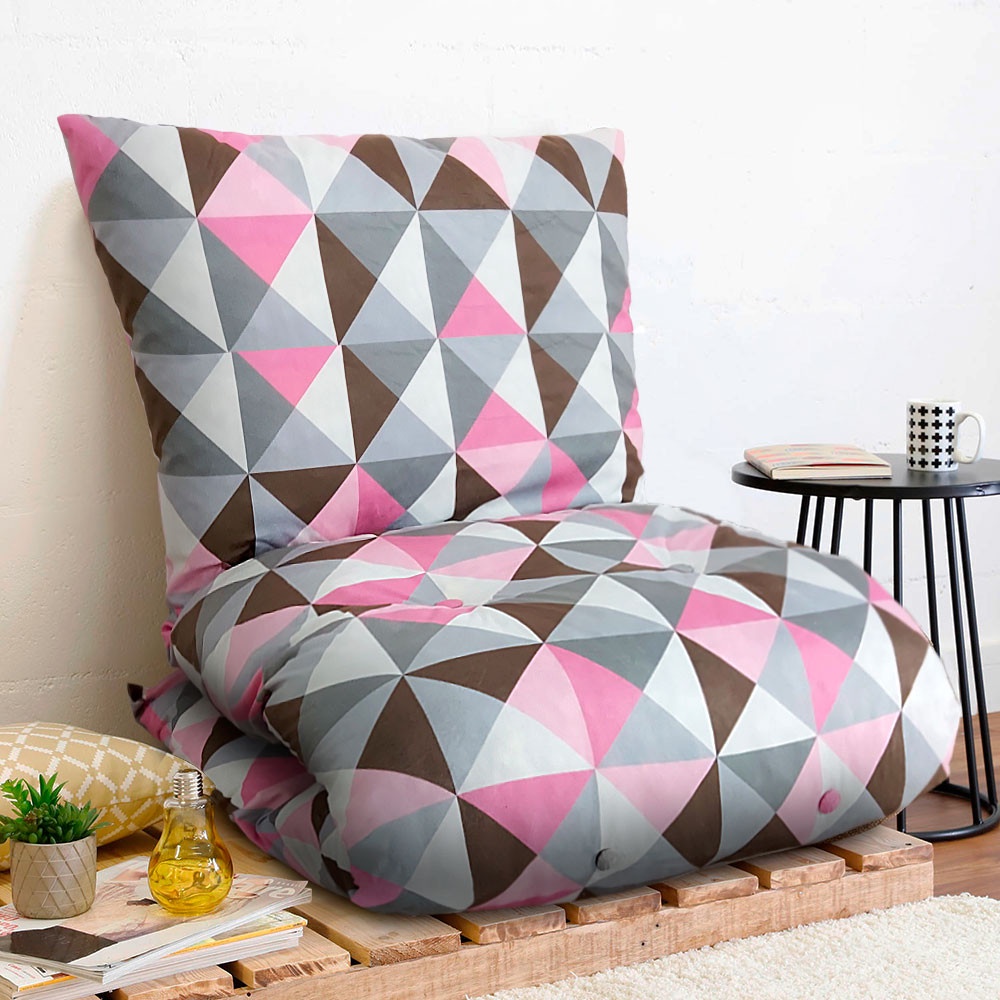 Futon Almofada Dobrável De Espuma Solteiro Geométrico Rosa - Emcompre Bf Colchões