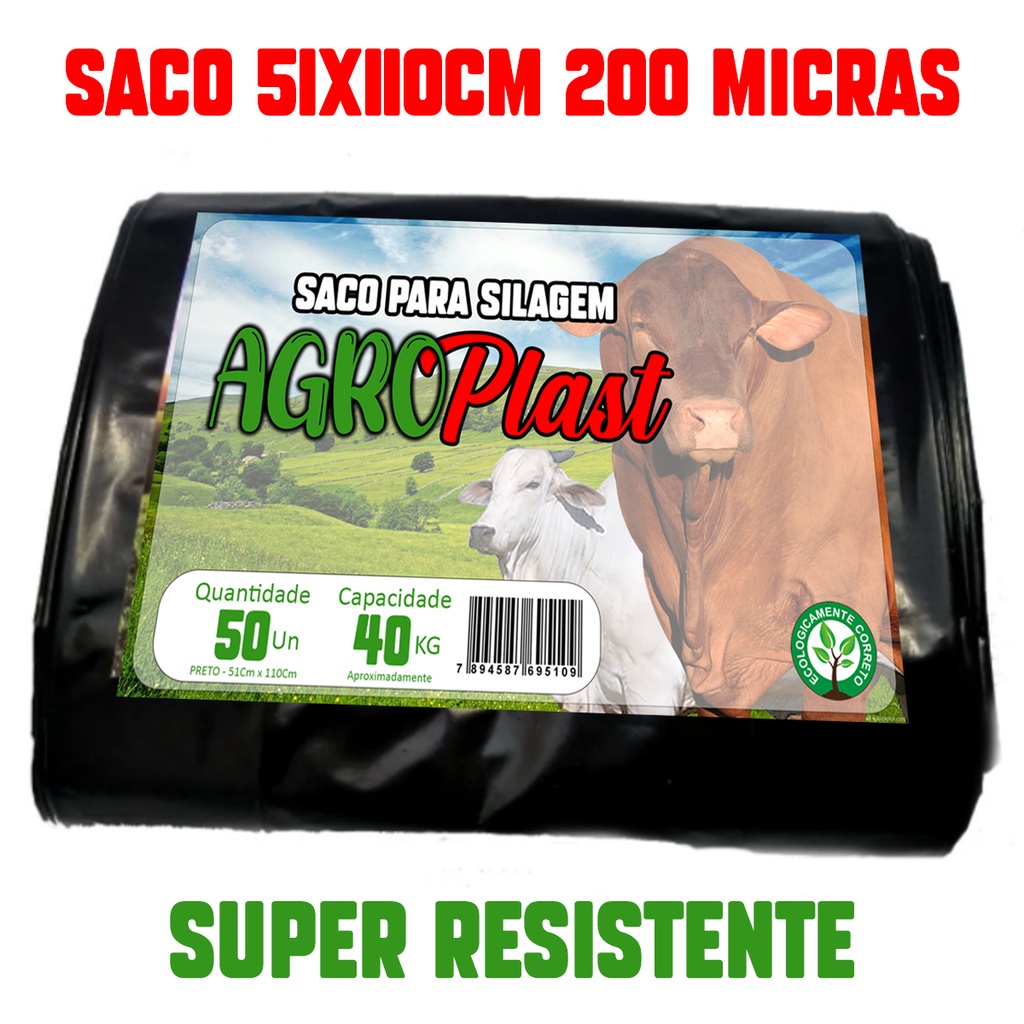 Saco De Silagem 51x110 200 Micras Pacote Com 100 Unidades