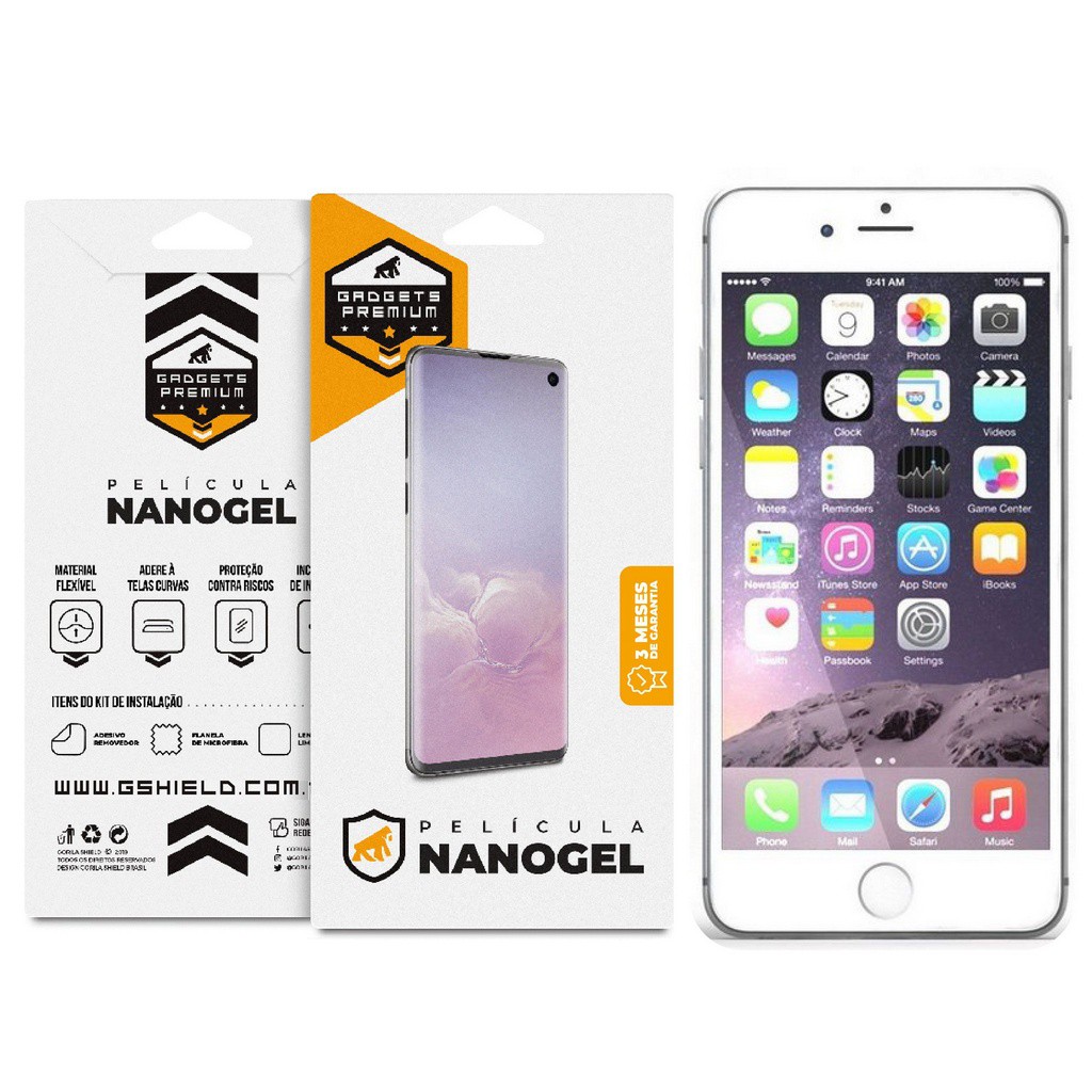 Película Nano Gel Dupla para iPhone 6 Plus e 6S Plus - Gshield (Cobre toda tela) em Oferta na Shopee