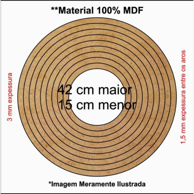 Bastidores Redondo 42cm ao 15cm MDF 3mm Kit 10 Aros