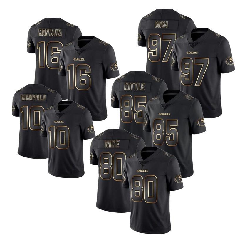 NFL_Jerseys Jersey San Francisco''49ers'' #80 Jerry Rice 97 Nick Bosa 7  Colin Kaepernick 85 George Kittle''NFL'' Youth Black Golden Jersey 