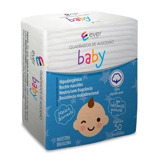 50 unidades Algodão Quadrado Antialérgico Infantil para Bebê Ever Care Baby | 004