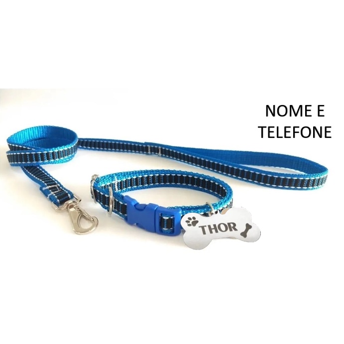 Coleira para cachorro PET NOME GRAVADO + Guia  + Plaquinha de Identificação