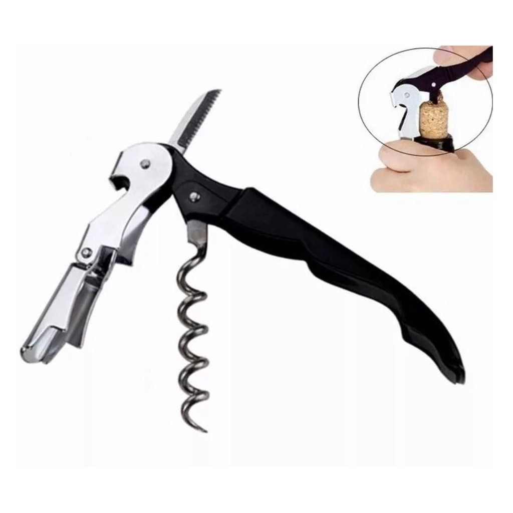 OFERTA Saca Rolhas Com 2 Estágios Abridor Garrafa E Lata Aço Inox CLINK e ORIGINAL LINE