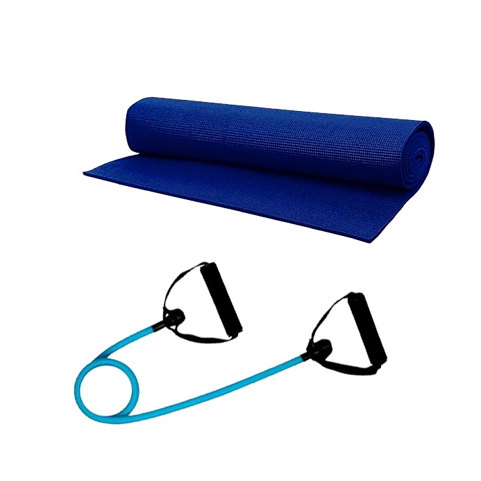 Kit Funcional C/ Tapete Yoga Azul + Extensor Funcional Tensão 1 via Mbfit