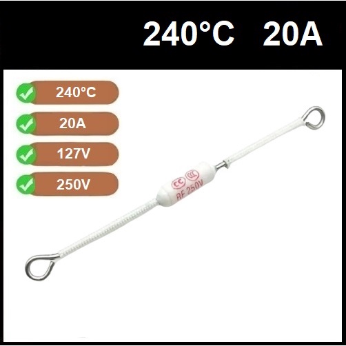 2 Fusível Térmico Cerâmico RF 20A 240C 240 Graus 250V