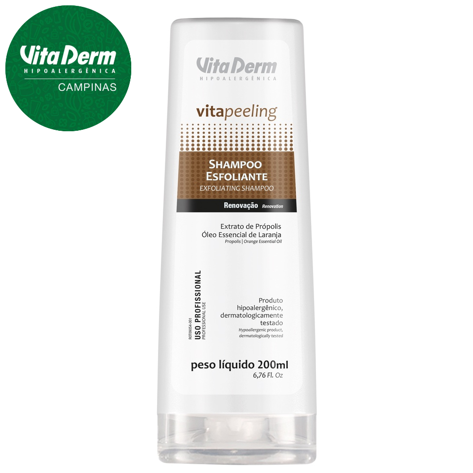 Shampoo Esfoliante Vita Derm 200ml Vita Peeling - Controle de oleosidade, anti caspa e hipoalergenico em Oferta na Shopee