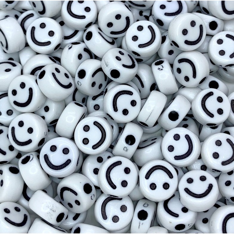 Miçanga Infantil Smile Sorriso Feliz Branco 10mm Entremeio Com Furo Passante