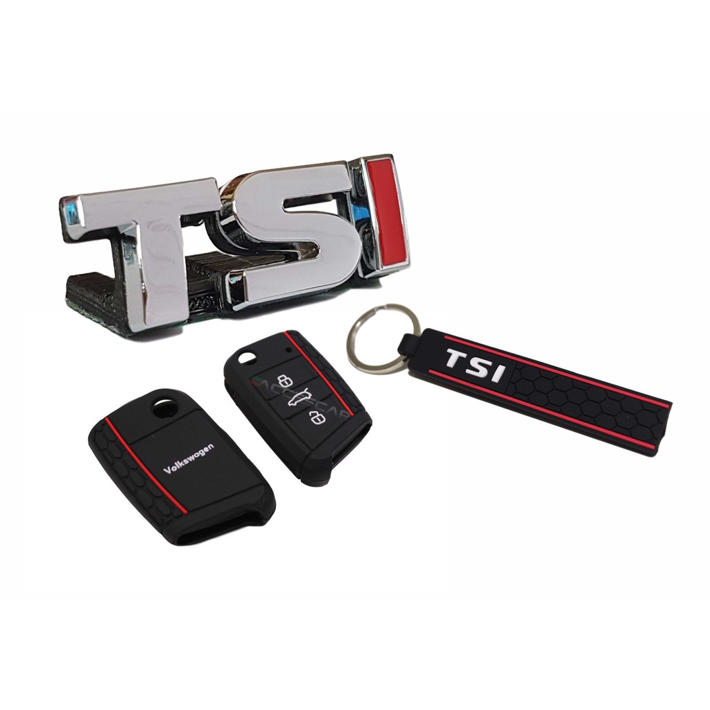 Kit Emblema TSI Grade + Capa Chave Canivete/Presencial Volkswagen + Chaveiro TSI Nova Tiguan Novo Jetta Novo Golf Novo Polo T-Cross Nivus Virtus