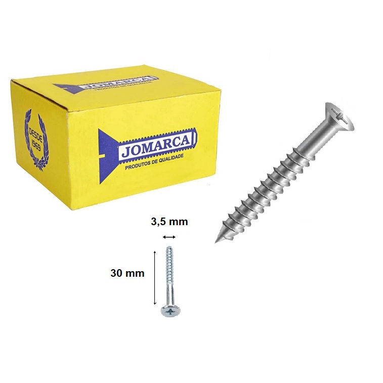 Caixa 10 Parafuso para Madeira Philips Chata 3,5 X 30mm Zincado Jomarca