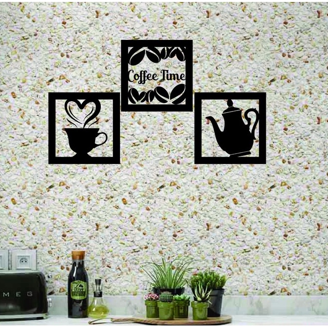 Kit 3 quadros decorativos de cantinho do café 12x12 MDF 3MM decoração cozinha QD_0205 QD_0205