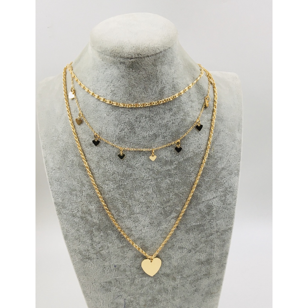 Colar / Corrente Trio De Colar Mix De Coração Bijuteria.