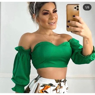 Cropped Ciganinha Em Viscose Manga 3/4 Com Eslastano Nas Costas