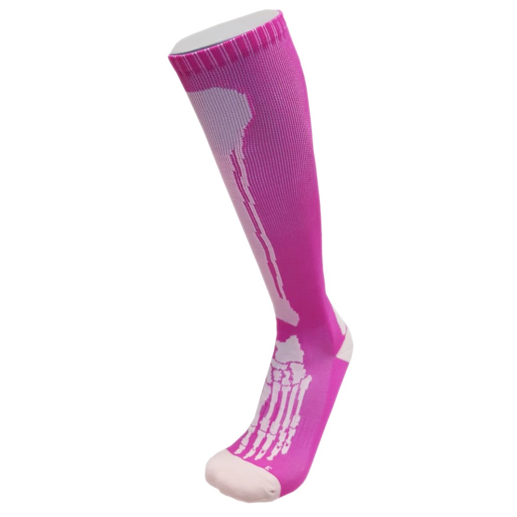 Meião Cano Longo de Compressão Bone Foot Rosa com Branco