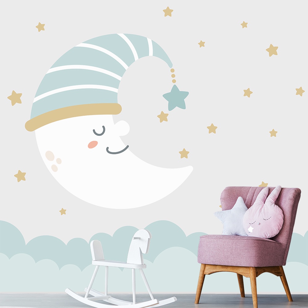 Papel de Parede Adesivo Infantil Céu Lua Bebe Quarto Menino Quarto Menina - 565pc