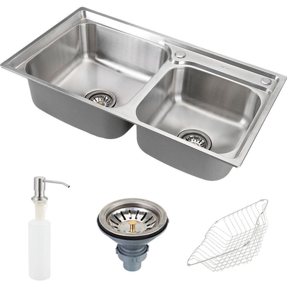 Cuba para cozinha gourmet pia dupla aço inox com acessórios Ticunas Pingoo - Home & Living