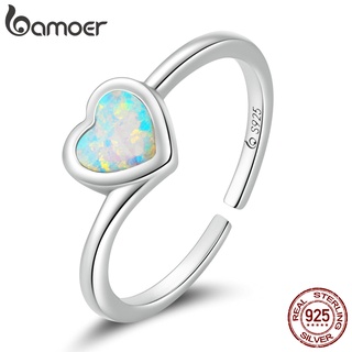 Bamoer 925 Prata Anel Opala Em Forma De Coração Jóias Da Moda Presentes Para Mulheres BSR234