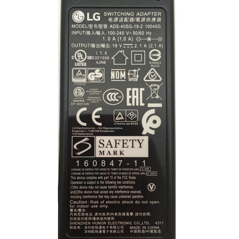 FONTE NOTEBOOK LG ADS-40SG-19-2 19040G 11T540 13Z940 14U360 14Z950 15U340 14Z960 14Z970 15Z970 15U560 15Z960 15Z970