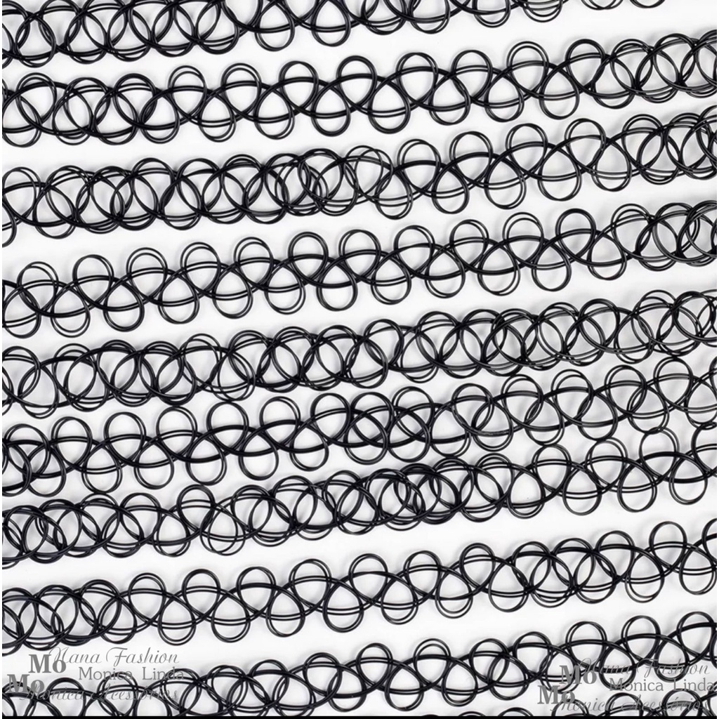 Kit 12 Gargantilha Colar Choker Coleira Tipo Tattoo De Nylon Preta/Colorido
