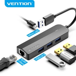VENTION Hub Usb 3.0 2.0 Para Ethernet Rj45 10 Gigabit/100/1000Mbps Adaptador De Rede Lan Wired De Alta Velocidade Estação De Acoplamento De 4 Portas Pc Laptop