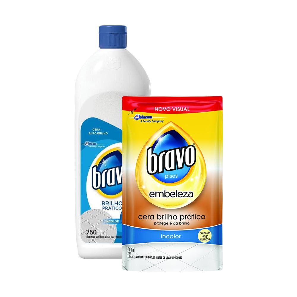 Kit Cera Líquida Bravo Brilho Prático Incolor Embeleza 750ml + Refil 500ml - Home & Living