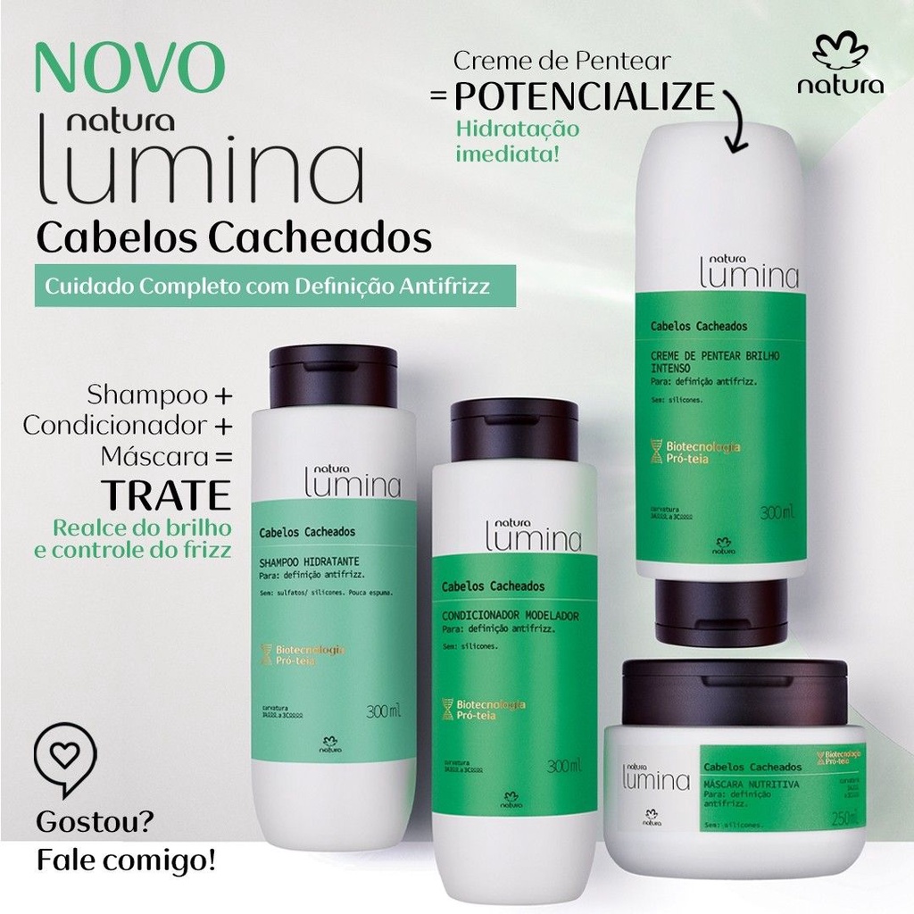 Natura Lumina Cabelos Cacheados | Definição por 24h e Antifrizz - Produto  Vegano | Shopee Brasil