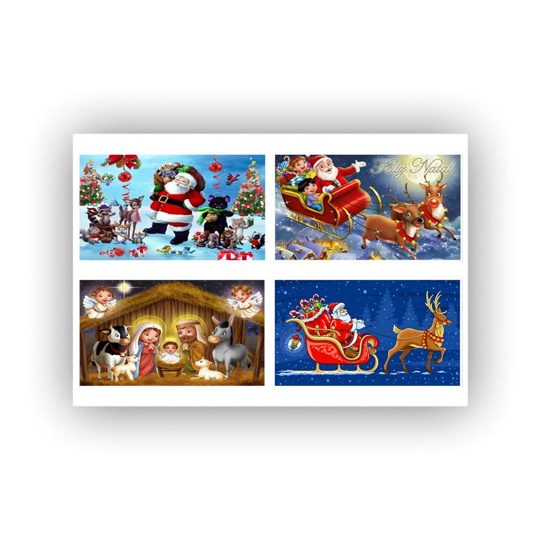 Papel arroz Natal para Mini Bolos 8x14cm kit com 16 imagens para Bolos Feitos na Caixa de Leite