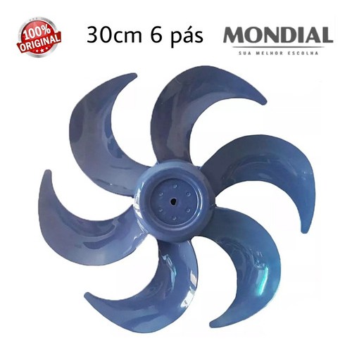 Hélice Ventilador Mondial ou Ultra ou Ventar com 6 Pás 30cm Azul - Original (Eixo Meia Lua)