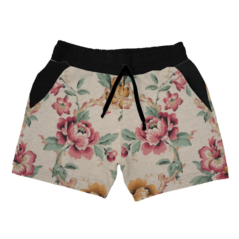 Short Feminino de Moletom Estampado por Sublimação Flores Equi Rosa A283