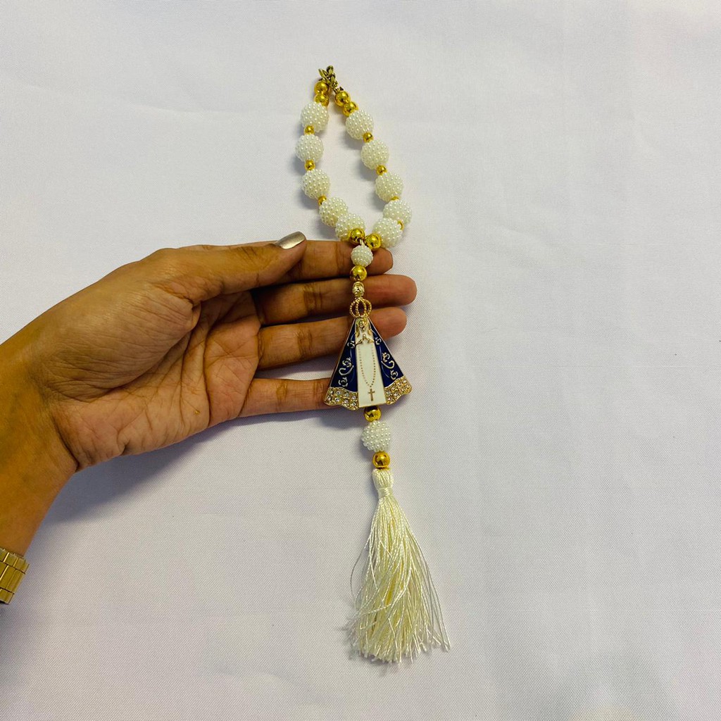 Kit 5 Dezenas / Terço De Nossa Senhora Aparecida 28cm De Comprimento Chaveiro / Adorno / Medalhão