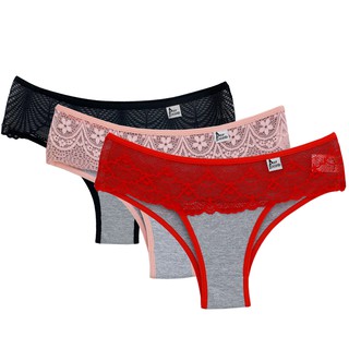 Kit com 05 calcinhas de algodão e renda Remaf cores variadas