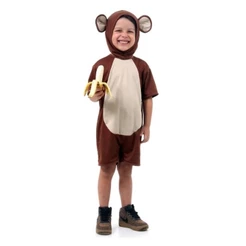 Fantasia de Macaco Infantil Curto Com Gorro e Orelhas