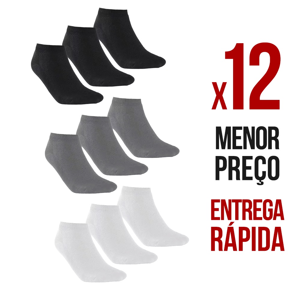Kit com 12 Pares de Meia Branca Casual Esportiva 100% Original Com Nota Fiscal e Garantia - Men Clothes