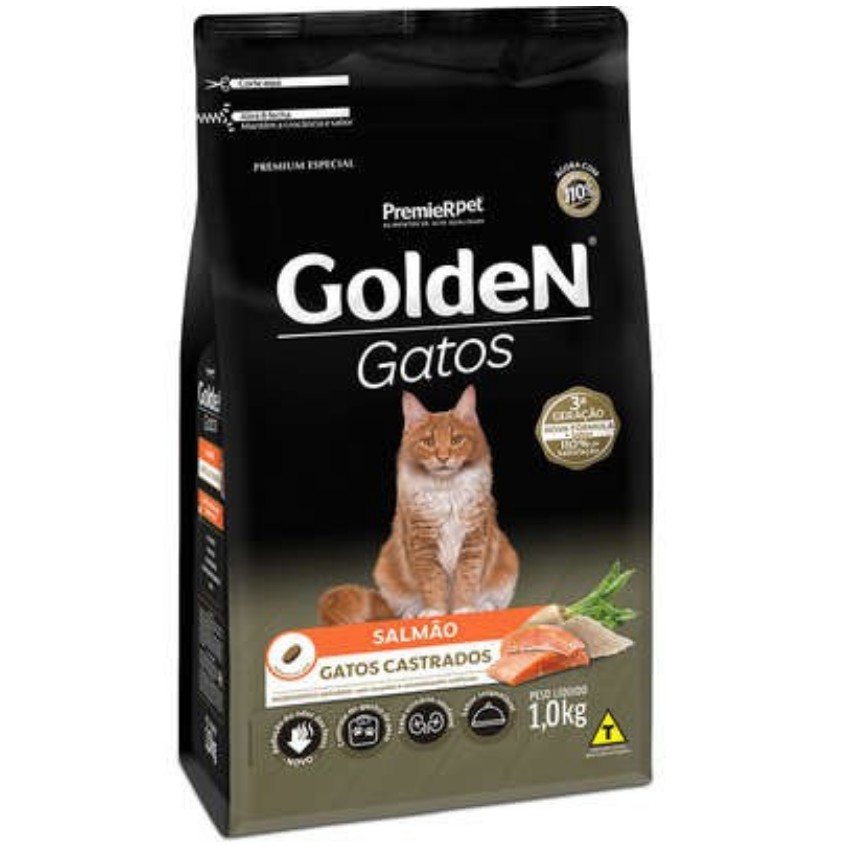 Ração Seca PremieR Pet Golden Salmão para Gatos Adultos Castrados 1kg