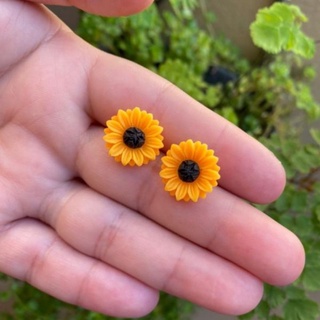 Brincos de Girassol Resina e Aço Inoxidável