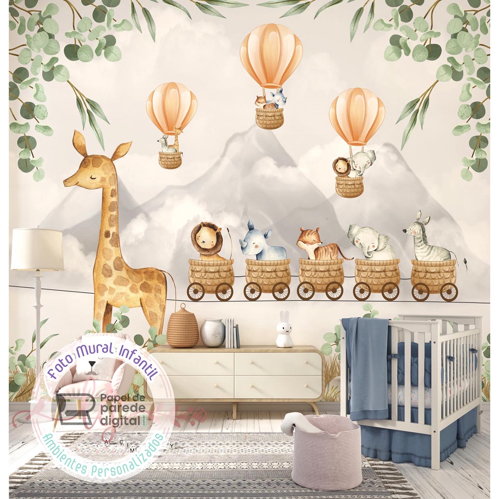 Papel de Parede Personalizado Foto Mural Safari Na Corda Bamba Com Filhotes M² Imagem Completa