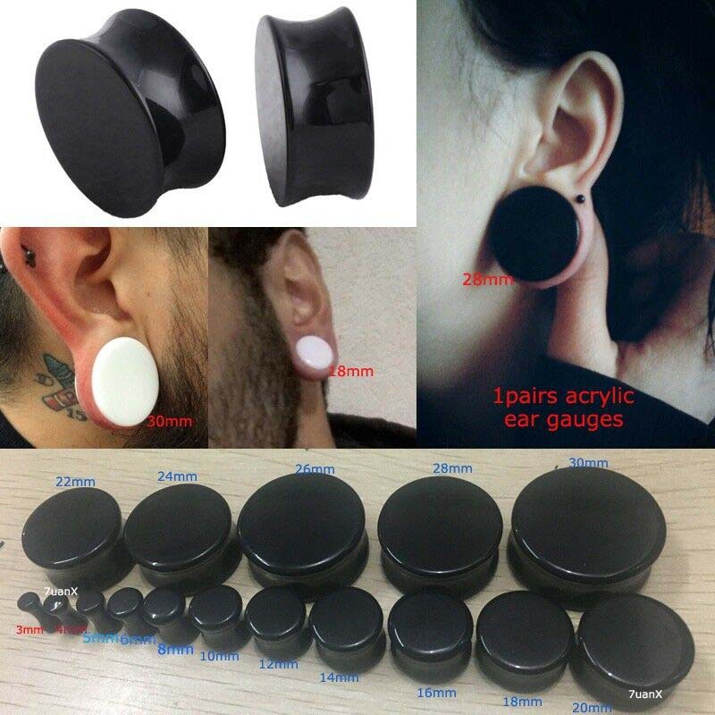 BanaVega 2PCS Silicone Black Double Flared Saddle Star Red Ear Gauge Plug Stretcher Lobe Earring Piercing Jewelry Choose Sizes 