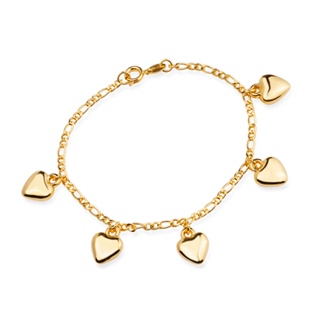 Pulseira com Pingentes de Coração Banhada a Ouro 18K - Semi Joia de Luxo (PL 5002) em Oferta na Shopee