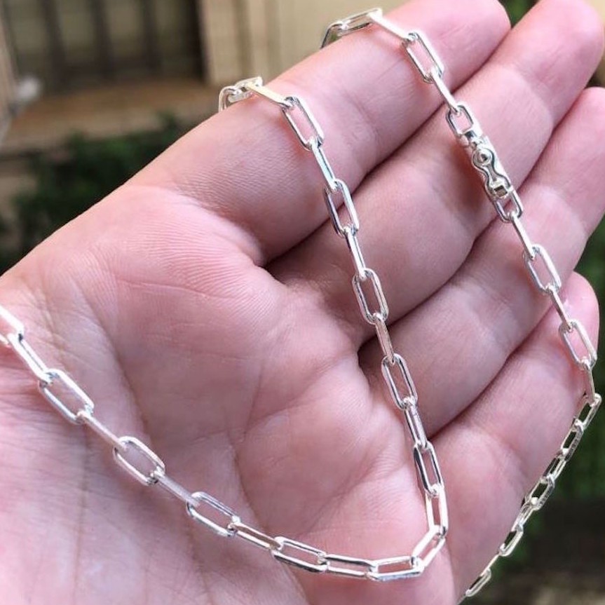 Corrente Carrier Cadeado Diamantada 3mm 70cm (13,2g) Fecho Canhão Banho de Prata 925 Prata Maciça 925 Banhado