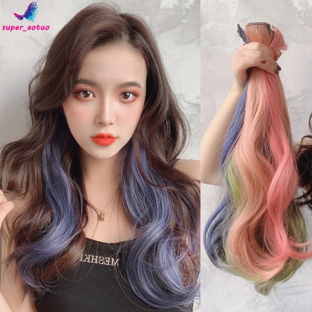 1 Par Aplique De Cabelos Feminino De Cabelo Ondulado Longo Ondulado Colorido