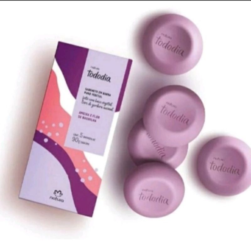 Sabonete Natura Todo Dia  Caixa Com 5 Unidades 90g Cada Natura. Ameixa e flor de Baunilha.