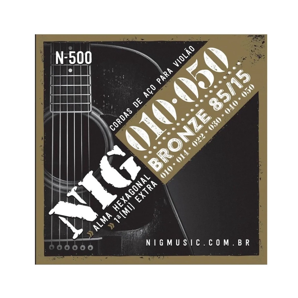 Encordoamento Violão Aço NIG 010 Bronze + 1º Mi Extra N500