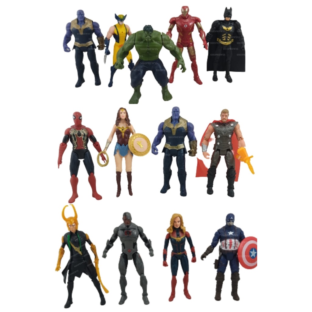 Boneco Super Heroes 16 Cm Articulado Colecionáveis  Vingadores e Liga Da Justiça Hulk / Aranha / Ferro / Thanos / Thor / America / Ciborg / Wolverine / Homem de ferro / Lock / Batman / Mulher Maravilha / Capitã Marvel