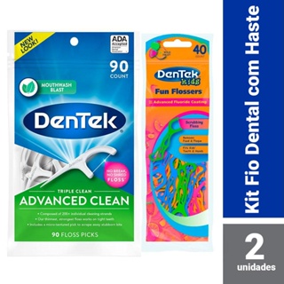 Kit Dentek Fio Dental Floss Picks Triple Clean Adv c/ 90 un + Fio Dental Kids Fun Flossers c/ 40 un em Oferta na Shopee