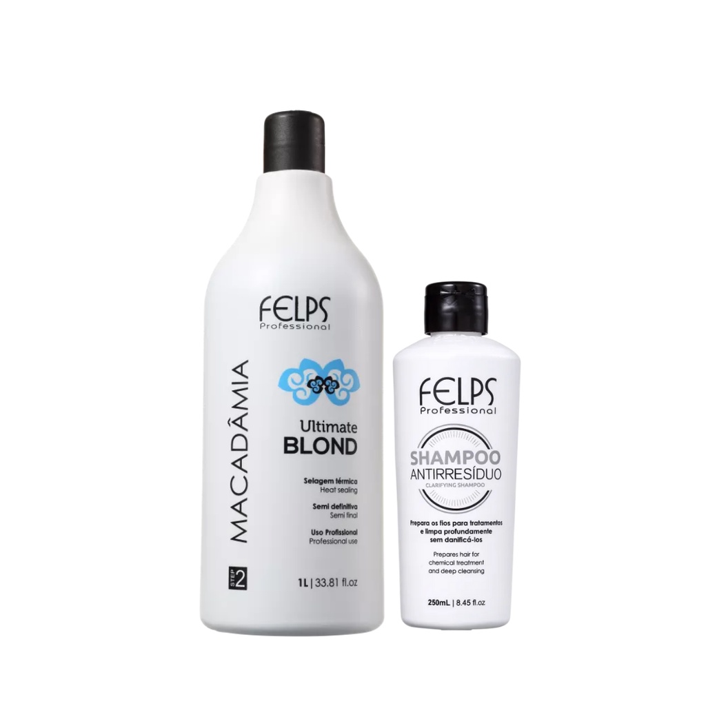 Felps Macadâmia Ultimate Blond Selagem Térmica 1 Litro + Shampoo Antirresiduo 1 Litro Felps - Beauty