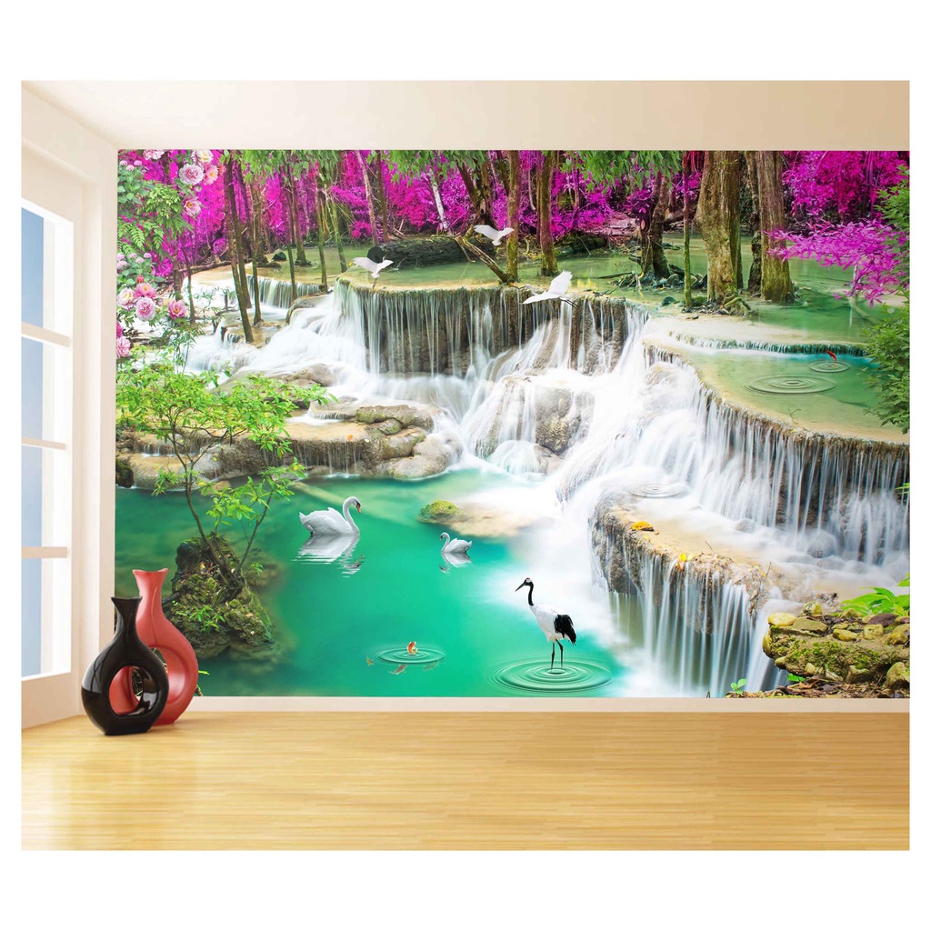 papel de parede Cachoeiras Animais pássaros 3D 6m² XCH11